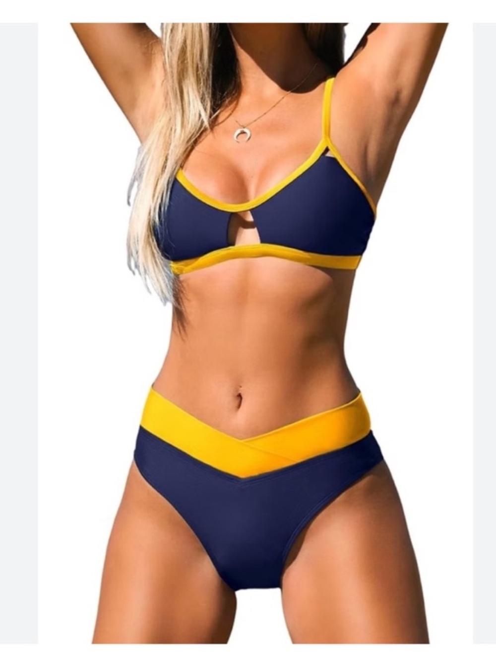 CUPSHE Colorblock Keyhole Binding V High Waisted Bikini Set Swimwear NWT Sz M